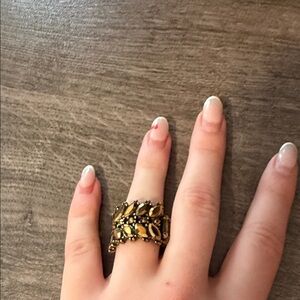 Gold Leaf-Accent Wide Band Ring - Women's Fashion Jewelry